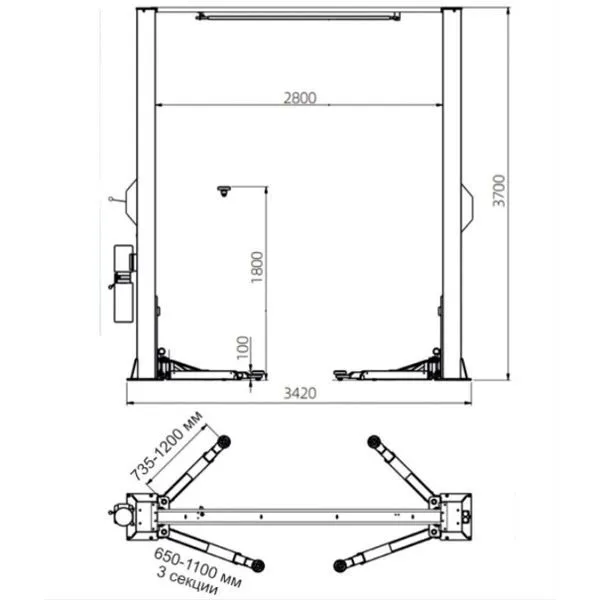 Электрогидравлический подъемник Подъёмник двухстоечный ТЕМП TU4000R 380/220