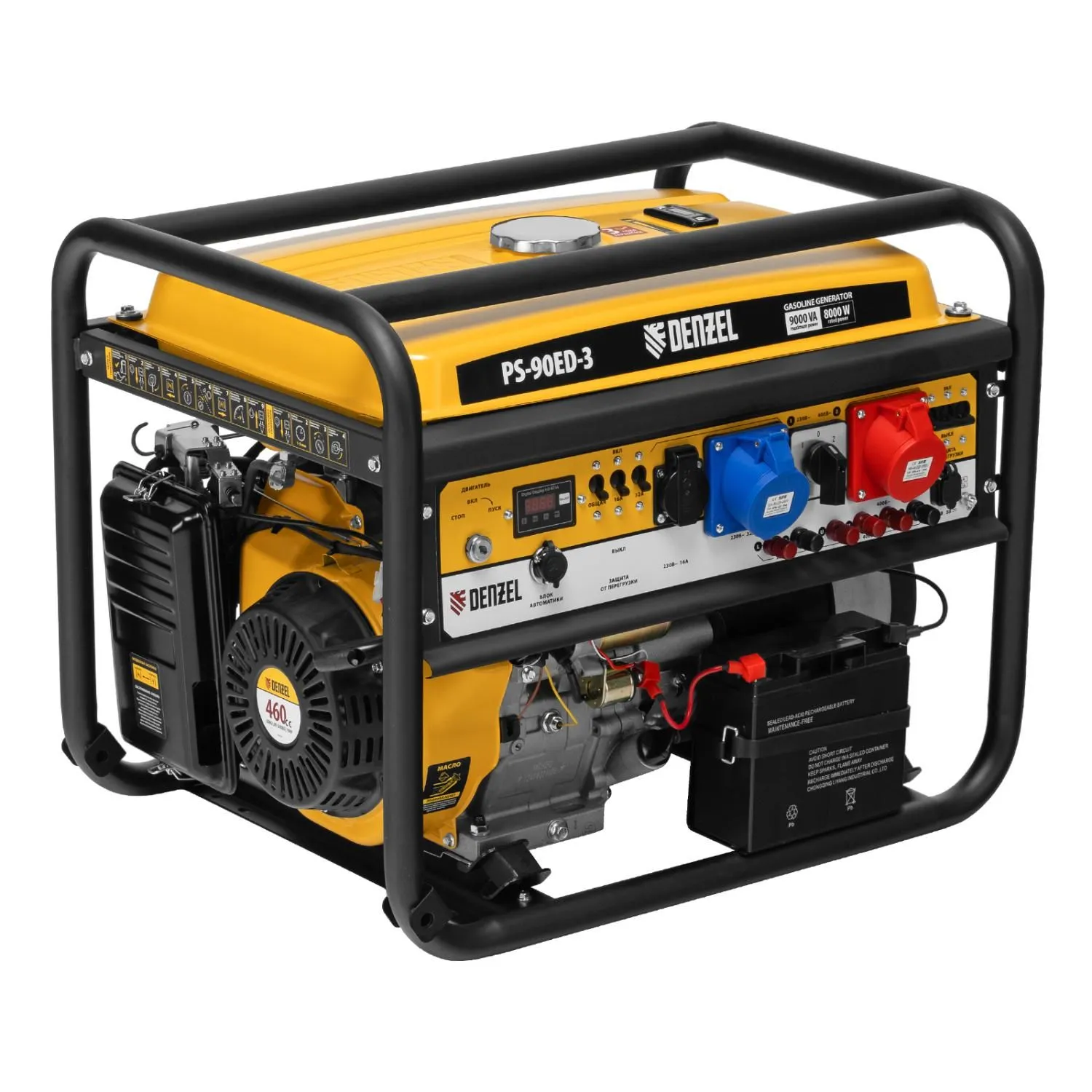 Генератор бензиновый PS 90 ED-3, 9.0 кВт, переключение режима 230 В/400 В, 25 л, электростартер Denzel купить
