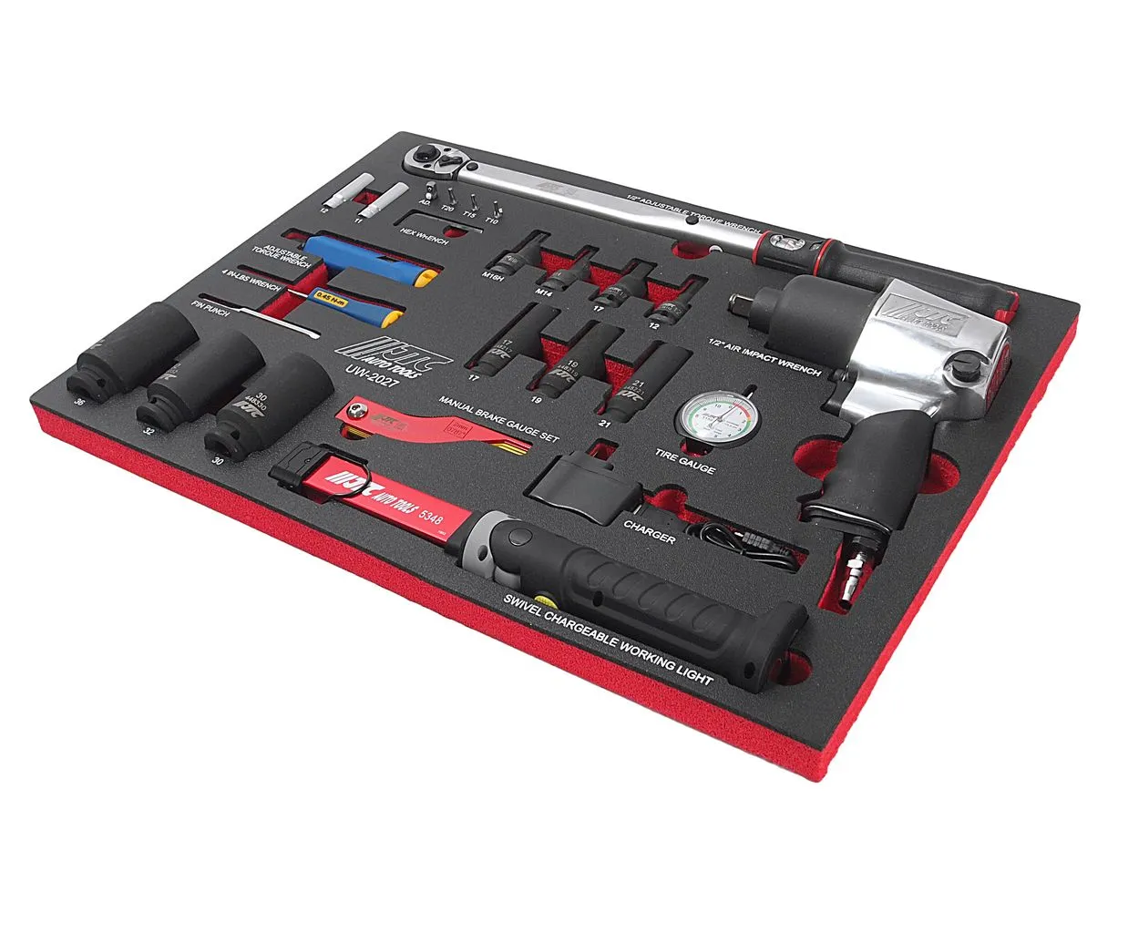 Набор инструментов 27 предметов слесарно-монтажный с пневмогайковертом в ложементе JTC купить