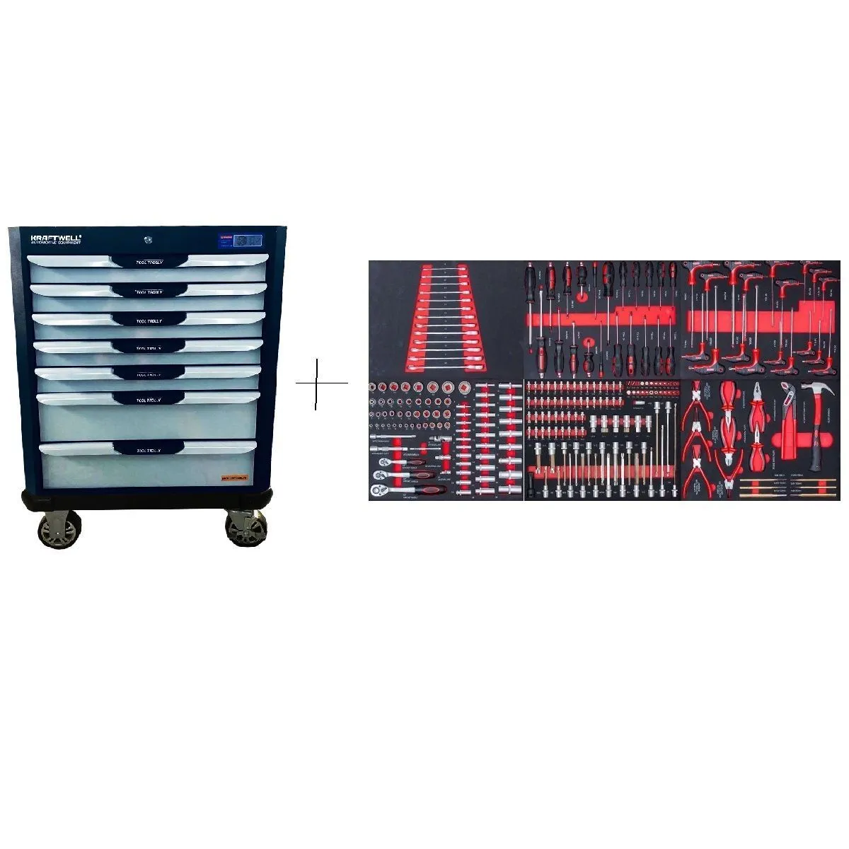 KraftWell KRW-TTG+SET250 Тележка с 7 ящиками+ПОДАРОК инструмент 250 предметов купить