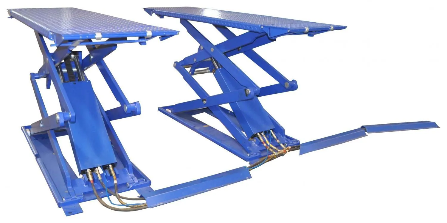 Электрогидравлический подъемник KraftWell KRW3FS/220_blue Подъемник ножничный короткий г/п 3000 кг.  напольный