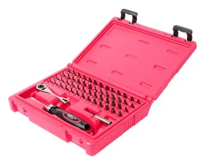 Набор бит c мини-трещоткой и отверткой с храповым механизмом 55 предметов в кейсе JTC