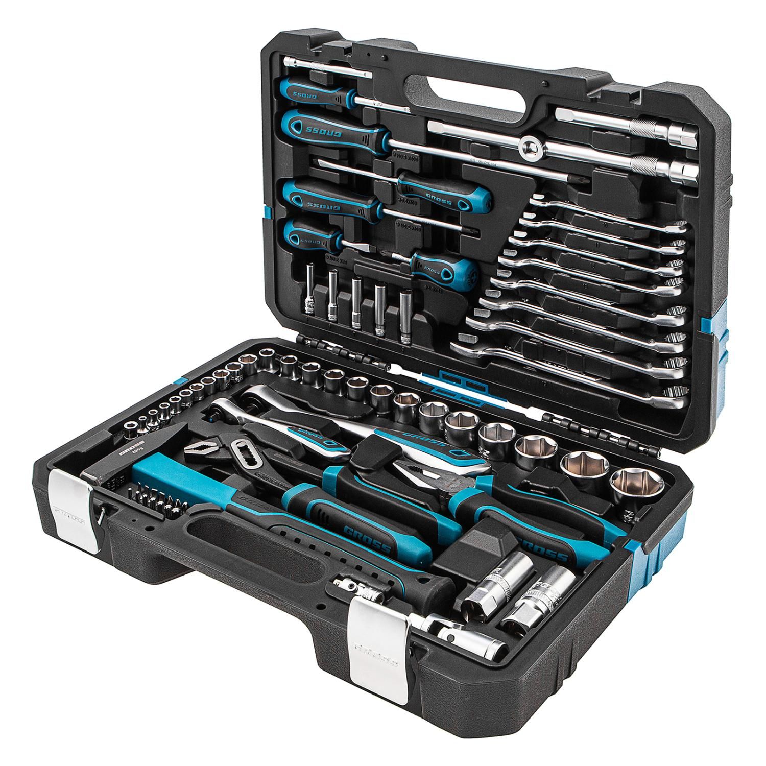 Набор инструментов, 1/4", 1/2", CrV, 120 зубьев, 76 предметов Gross фото товара COMPASS MARKET Набор инструментов, 1/4", 1/2", CrV, 120 зубьев, 76 предметов Gross купить
