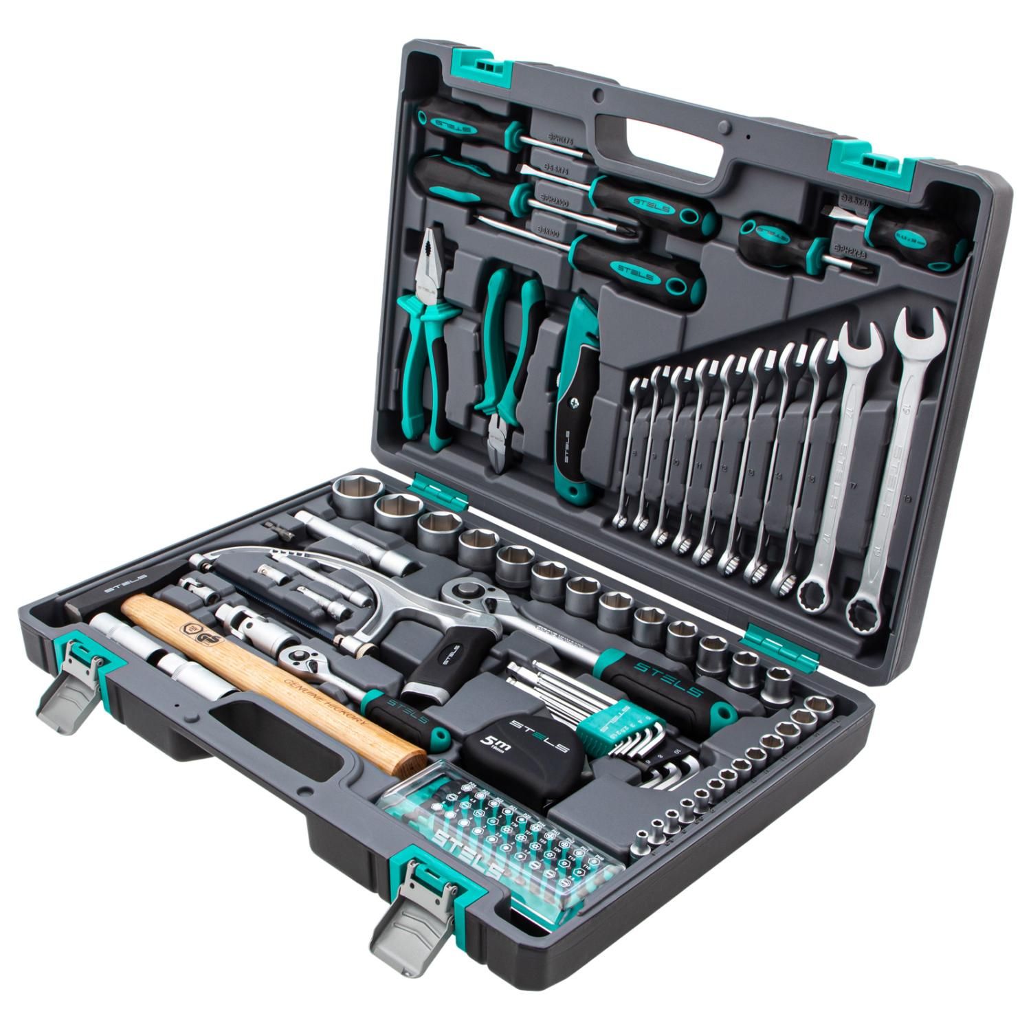 Набор инструментов, 1/2", 1/4", CrV, пластиковый кейс 98 предметов Stels купить